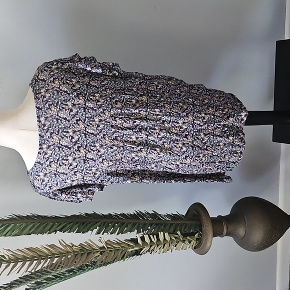 Maurices Navy Blue Floral Print Tie Neck Blouse - Picture 2 of 12